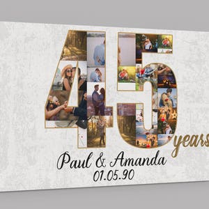 45th Anniversary Gifts Custom Collage Photo Canvas Personalized Wall Art Wedding Anniversary Gift 45 Years Married Gift Wife Husband Present image 1