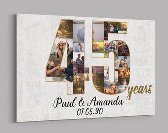 45th Anniversary Photo Collage Canvas, Personalized Gift