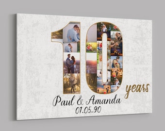10th Anniversary Photo Collage Canvas: Personalized Wall Art Gift