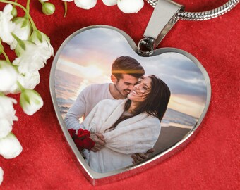 Collar con colgante personalizado en forma de corazón con foto, oro de 18k, aniversario.
