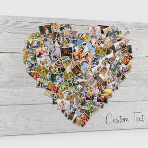 100 Pictures Family Photo Heart Collage Personalized Large Collage Wood Effect Heart Collage Canvas Photo Your Picture To Canvas Gift image 1