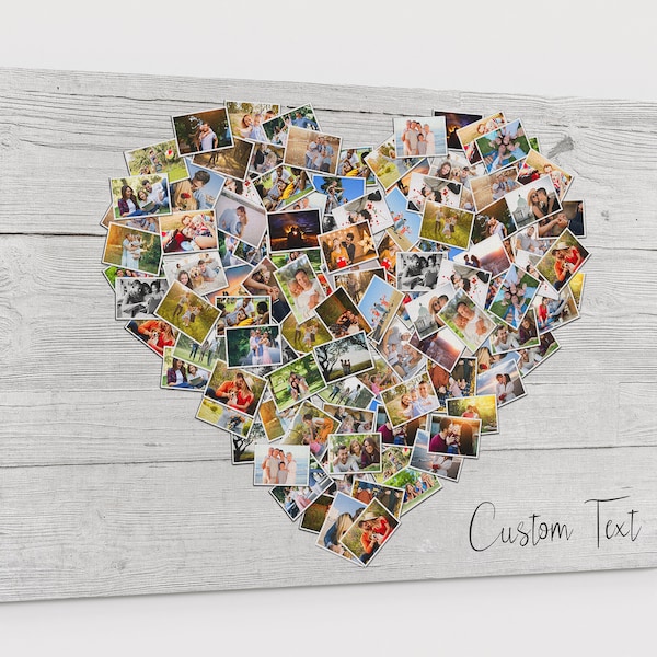 100 Pictures Family Photo Heart Collage Personalized Large Collage Wood Effect Heart Collage Canvas Photo Your Picture To Canvas Gift