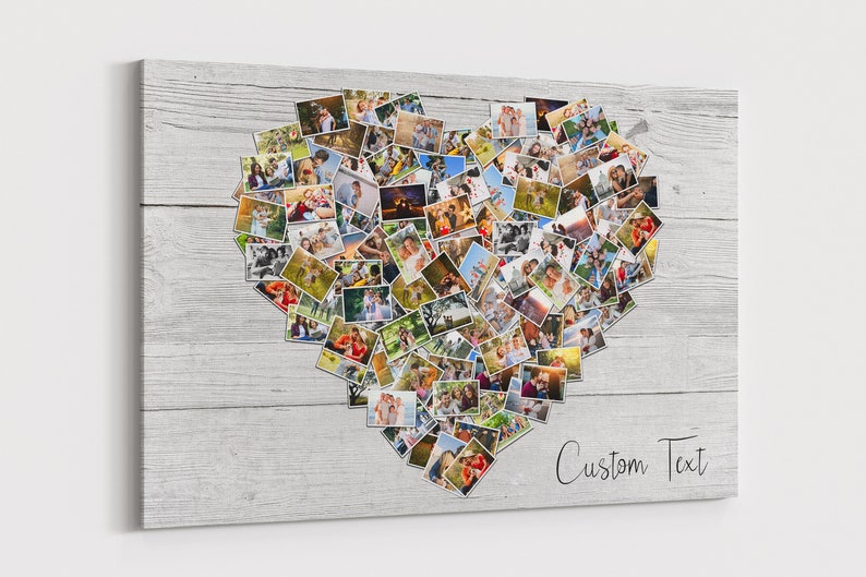 100 Pictures Family Photo Heart Collage Personalized Large Collage Wood Effect Heart Collage Canvas Photo Your Picture To Canvas Gift image 1