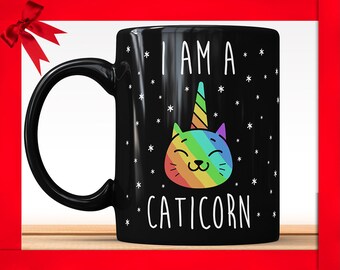 Mug noir caticorne - Mug licorne chat rigolo