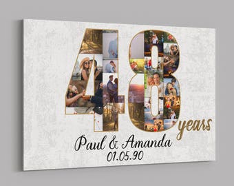 48th Anniversary Photo Collage Canvas, Personalized Gift