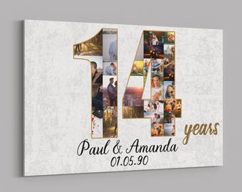 14th Anniversary Gifts Custom Collage Photo Canvas Personalized Wall Art Wedding Anniversary Gift 14 Years Married Gift Wife Husband Present