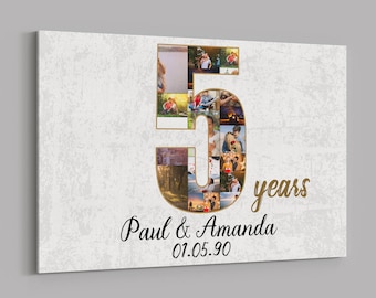 5th Anniversary Photo Collage Canvas, Personalized Gift