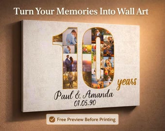 10th Anniversary Photo Collage Canvas: Personalized Wall Art Gift