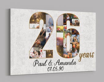 26th Anniversary Gifts Custom Collage Photo Canvas Personalized Wall Art Wedding Anniversary Gift 26 Years Married Gift Wife Husband Present