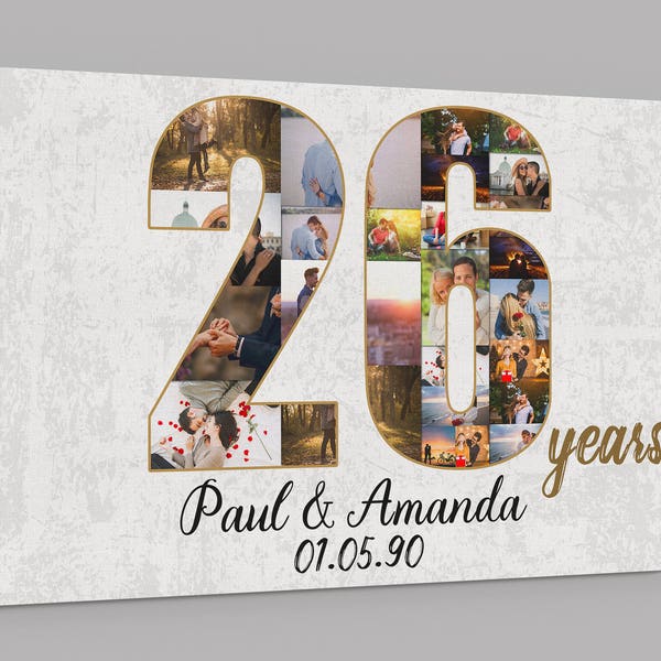 26th Anniversary Gifts Custom Collage Photo Canvas Personalized Wall Art Wedding Anniversary Gift 26 Years Married Gift Wife Husband Present