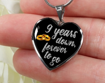 9th Anniversary Gift: Engraved Heart Pendant Necklace, Gold Finish