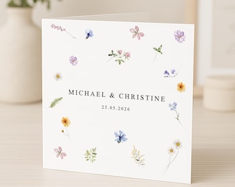Personalised Floral Wedding Card | Wedding Gift | Wild Flowers | Anniversary  |  Engagement