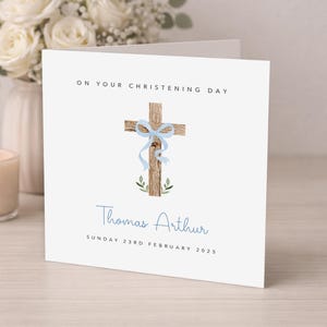 Personalised Christening Card - Grandson Son Nephew Godson Little Boy - Baptism - Traditional Religious -Christening Gift -Blue
