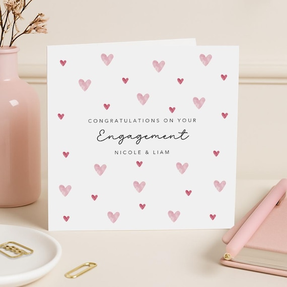 Personalised Pink Roses Engagement Congratulations Card With White Heart And Names | Greeting Card | | 2000-02888 - View #10