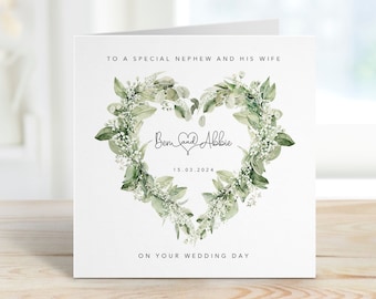 Personalised Nephew and his wife Wedding Card - Greenery Botanical - Nephew and Wife, Nephew wedding,  Special Couple