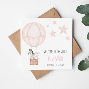 Personalised New Baby Girl Card - Granddaughter, Niece, Little Girl, Goddaughter -  Pink New Baby Card  - Welcome to the World