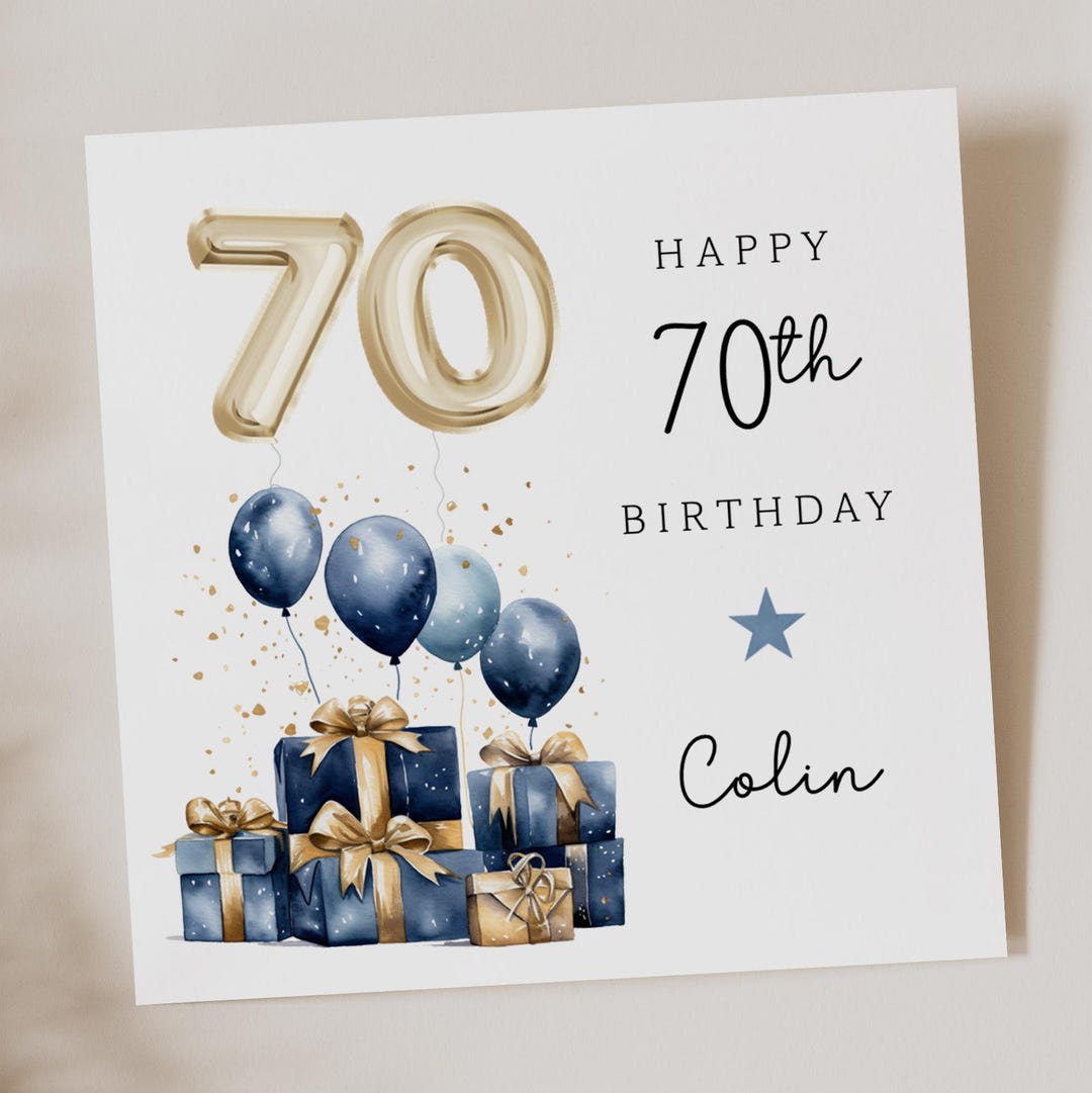 Personalised 70th Birthday Card for Him - Blue 70th Birthday Card for ...
