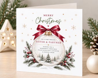 Sister & Partner Christmas Card  - Baubles - Couple Christmas Card