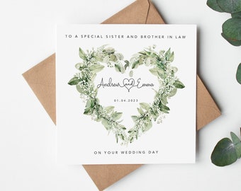 Personalised Sister and Brother in Law Wedding Card - Greenery Botanical - Sister and Husband, Sister's  Wedding,  Special Couple