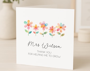 Teacher Thank You Card - Thank you for me helping me to grow - School Nursery Childminder Teacher Keyworker