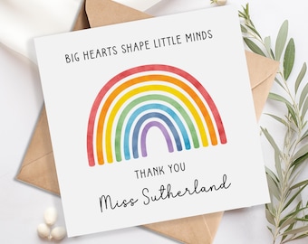 Teacher Thank You Card - Personalised - Big Hearts Shape Little Minds - nursery teacher teaching assistant keyworker - teacher gift