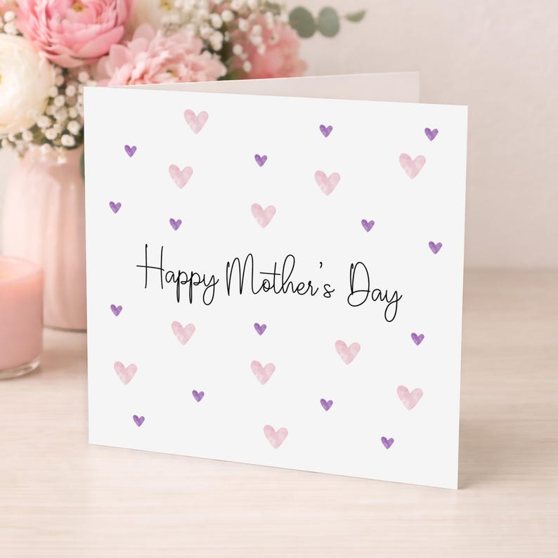 Mothers Day Card - Happy Mother's Day - Hearts Rain - Mum, Nanna, Nan, Gran, Step-Mum, Godmother, Auntie image 1