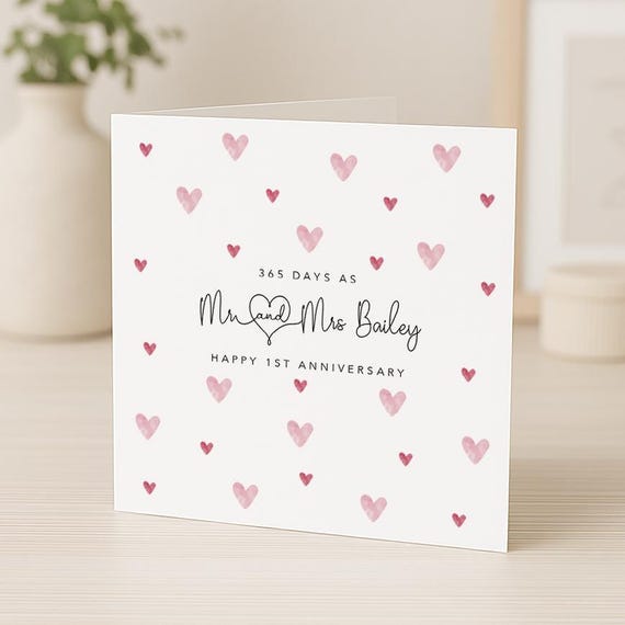 Personalised First Anniversary card  - 365 days - Paper Anniversary - Mr & Mrs