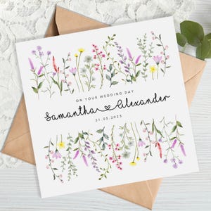 Personalised Floral Wedding Card - wild flowers - rainbow flowers - husband and wife, newlyweds, bride groom, on your wedding day
