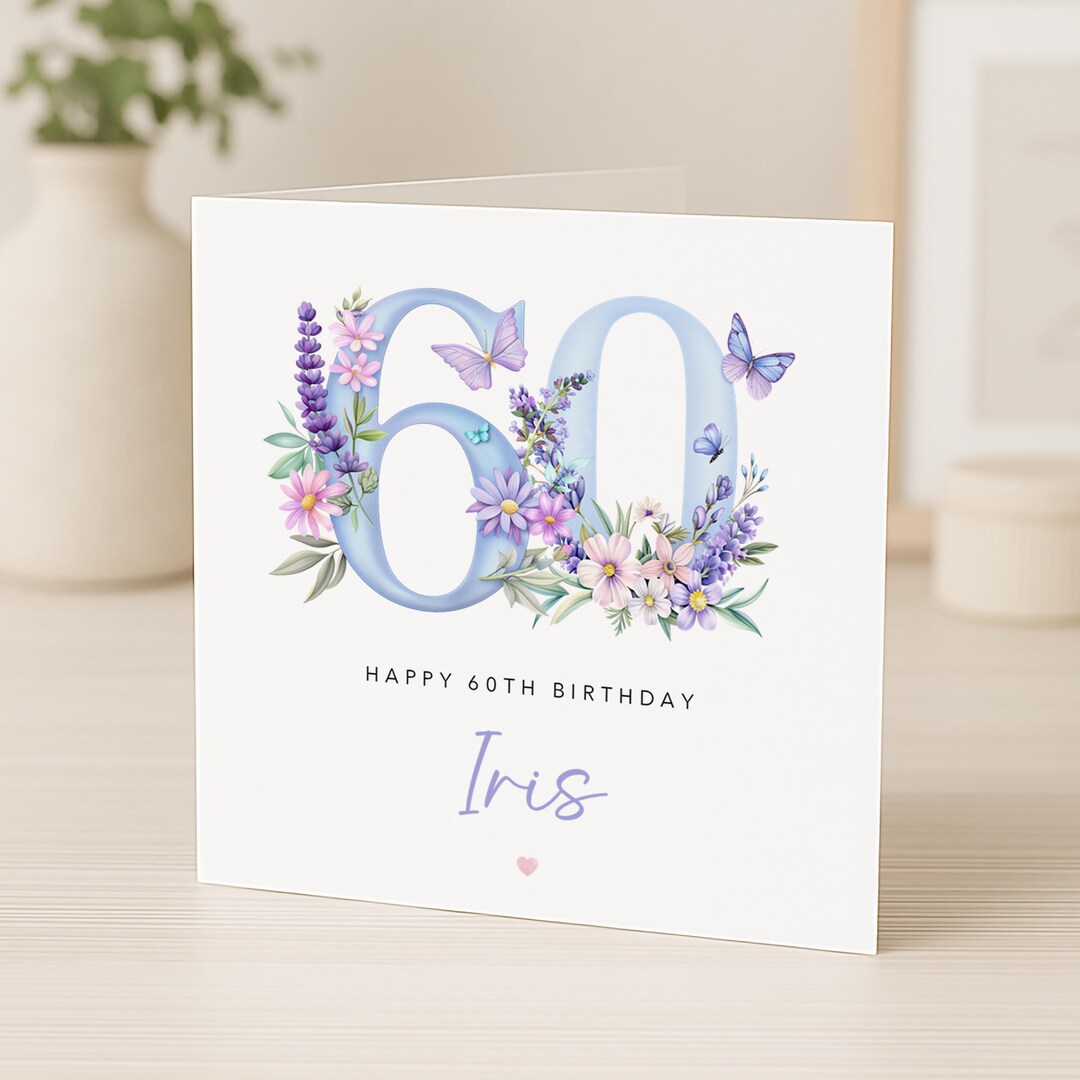Personalised 60th Birthday Card for Her | Purple Lilac Floral | Friend ...