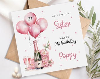 Tarjeta de cumpleaños número 21 para hermana - Tarjeta de cumpleaños personalizada - Regalo de cumpleaños número 21