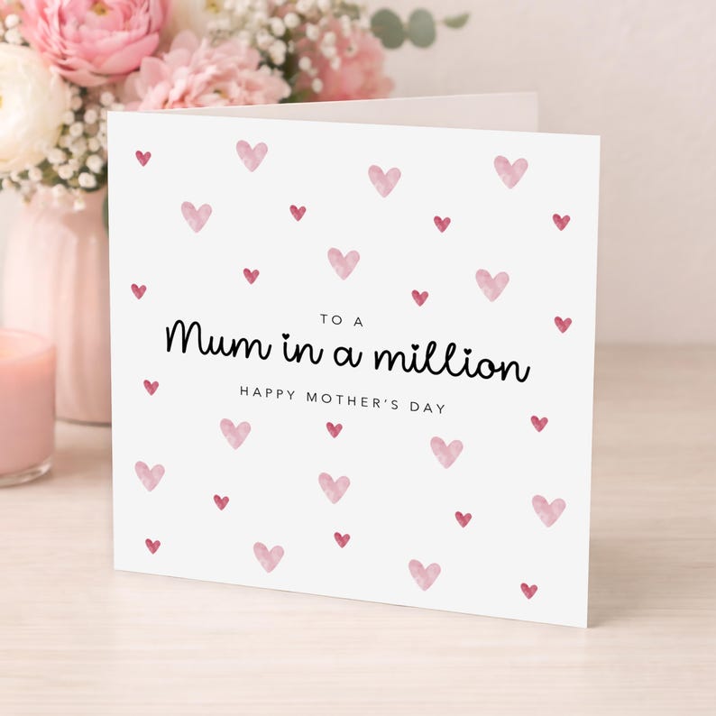 Mothers Day Card - Mum in a Million Happy Mother's Day - Hearts Rain image 1
