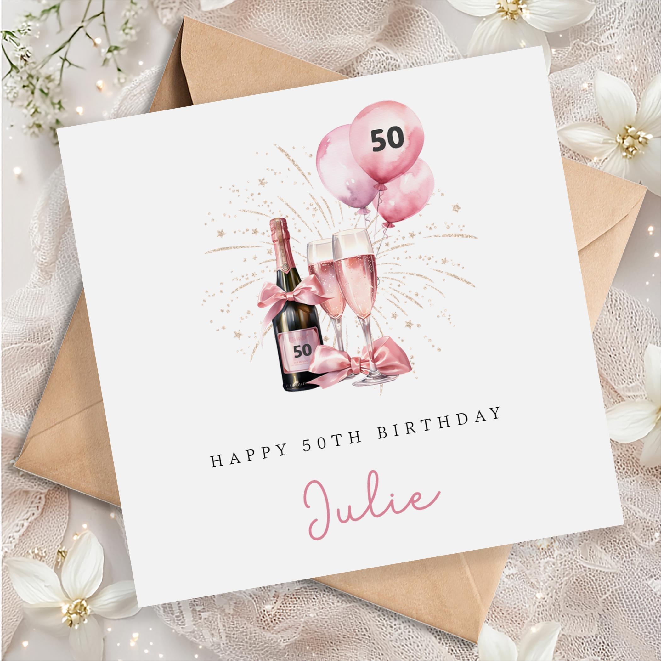 Biglietto Di Auguri Fatto A Mano White Cotton Cards – 50° Compleanno Per Nipote Con Bicchieri Champagne - 4