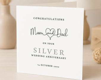 Sister And Brother In Law 25th Anniversary Card - To A Wonderful Sister & Brother In Law - 25 Years - Happy Silver Anniversary - Love Heart