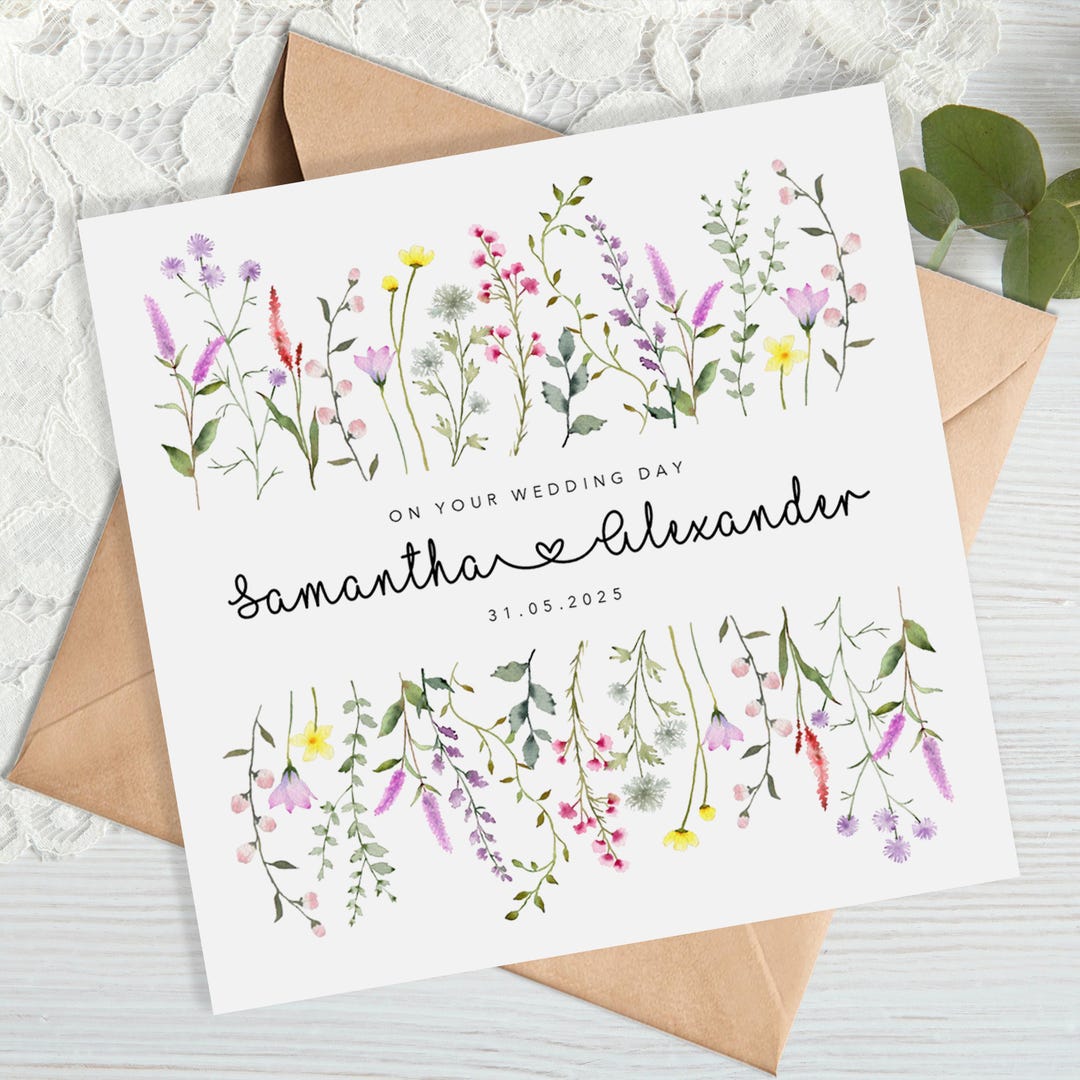 Personalised Floral Wedding Card - Wild Flowers - Rainbow Flowers ...