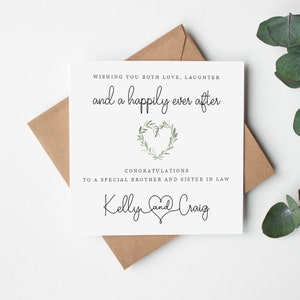 Wedding Card for Brother & Sister in Law - Botanical Greenery Leaves - Wishing you love, laughter and a happily ever after -