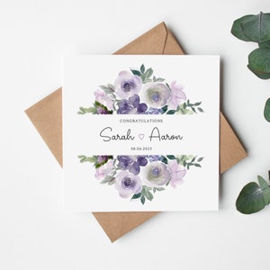 Personalised Floral Wedding Card - Lilac - Mauve - Purple - Plum - Floral Design - Envelope Inc - Envelope Inc - BLANK INSIDE