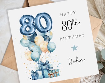 Personalised 80th Birthday Card for Him - Blue 80th birthday card for brother, nephew, friend, uncle, dad, grandad - 80th Birthday Gift