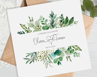 Personalised Botanical Wedding Card - Anniversary/Engagement - Eucalyptus - Greenery - Sage - Foliage - Envelope Inc - Simple, classic
