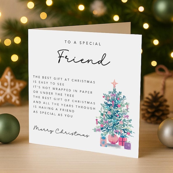 Special Friend Christmas Card with verse/poem - traditional Christmas garland design - Christmas Card for Friend with poem/words