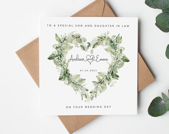 Personalised Son and Daughter in Law Wedding Card - Greenery Botanical - Son and Wife, Son;s wedding,  Special Couple