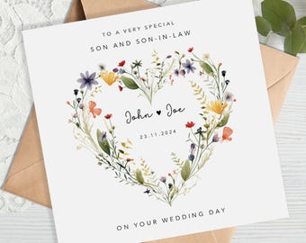Carte de mariage personnalisée pour son fils et son gendre - verdure botanique - mariage entre fils et mari, spécial couple