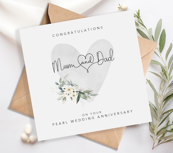 Mum & Dad Pearl Wedding Anniversary Card - Personalised 30th anniversary card - 30th wedding anniversary card - Envelope Inc