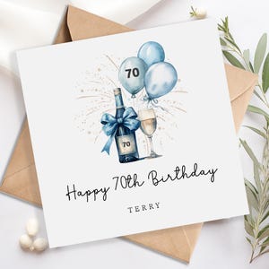 Personalised 70th Birthday Card for Him - Blue 70th birthday card for brother, nephew, friend, uncle, dad, grandad - 70th Gift  | BIR0078