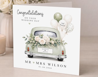 Personalised Wedding Card - Green Wedding Car