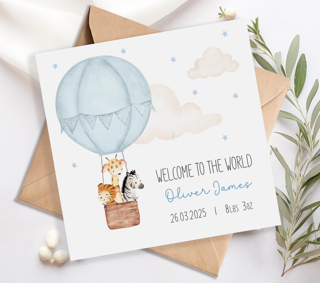Personalised New Baby Card - Baby Boy Baby Girl - Blue Pink - Welcome ...
