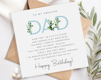Carte d'anniversaire papa avec vers/poème - joyeux anniversaire papa - motif botanique eucalyptus - cadeau carte d'anniversaire papa