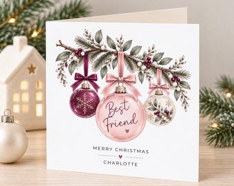 Personalised Best Friend Christmas Card - Pink Bauble