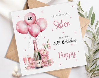 Sister 40th Birthday Card - Personalised Birthday Card - 40th Birthday Gift