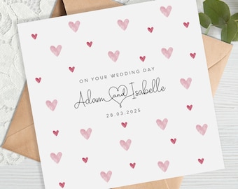 Carte de mariage personnalisée - pluie de coeurs - mariage de M. et Mme, le jour de votre mariage - coeurs roses - M. et M, Mme et Mme, M. et Mme