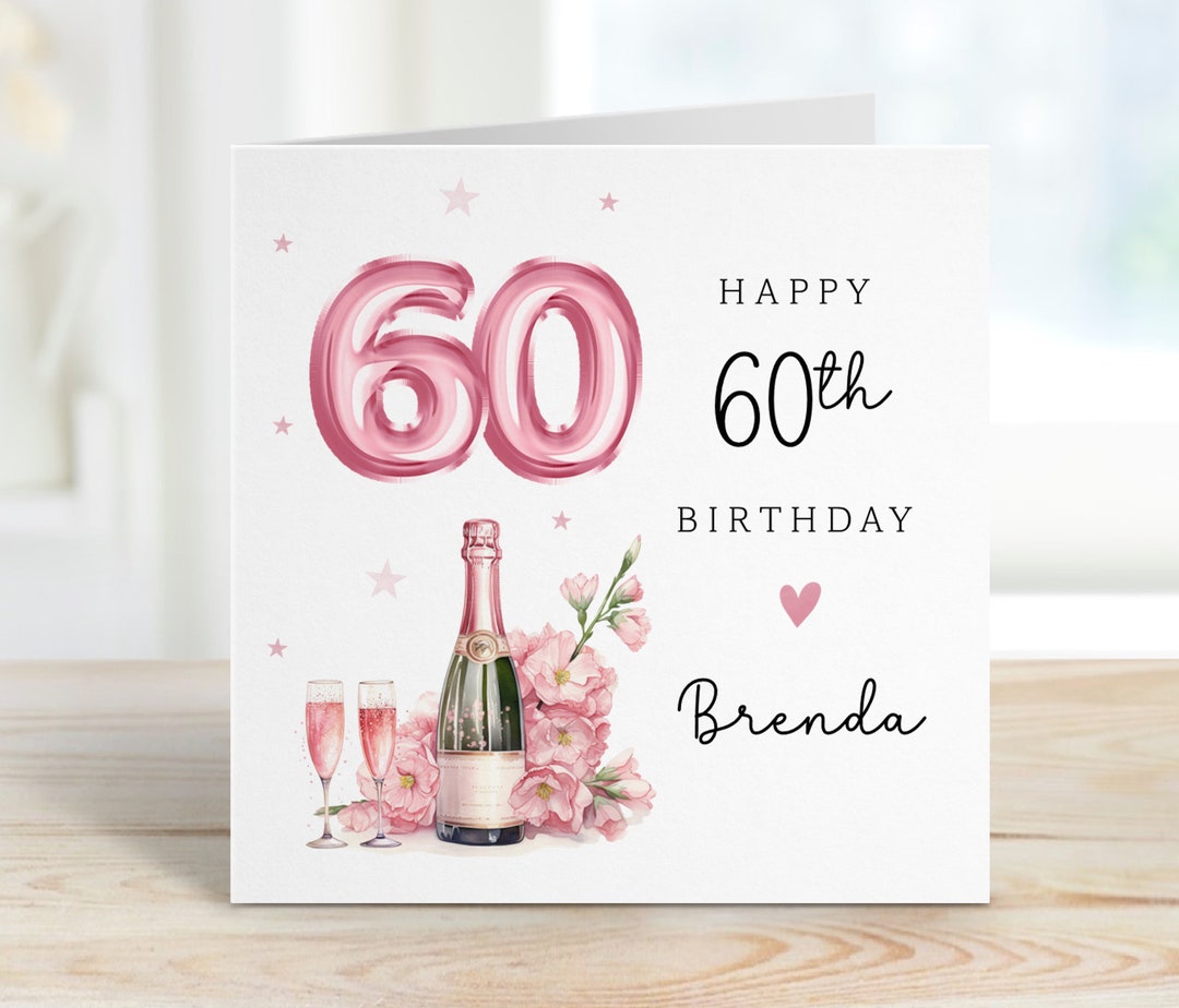 Personalised 60th Birthday Card for Her - Pink 60th Birthday Card for ...